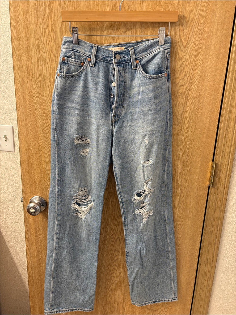 Levi's Light Wash Distressed Button-Fly Jeans